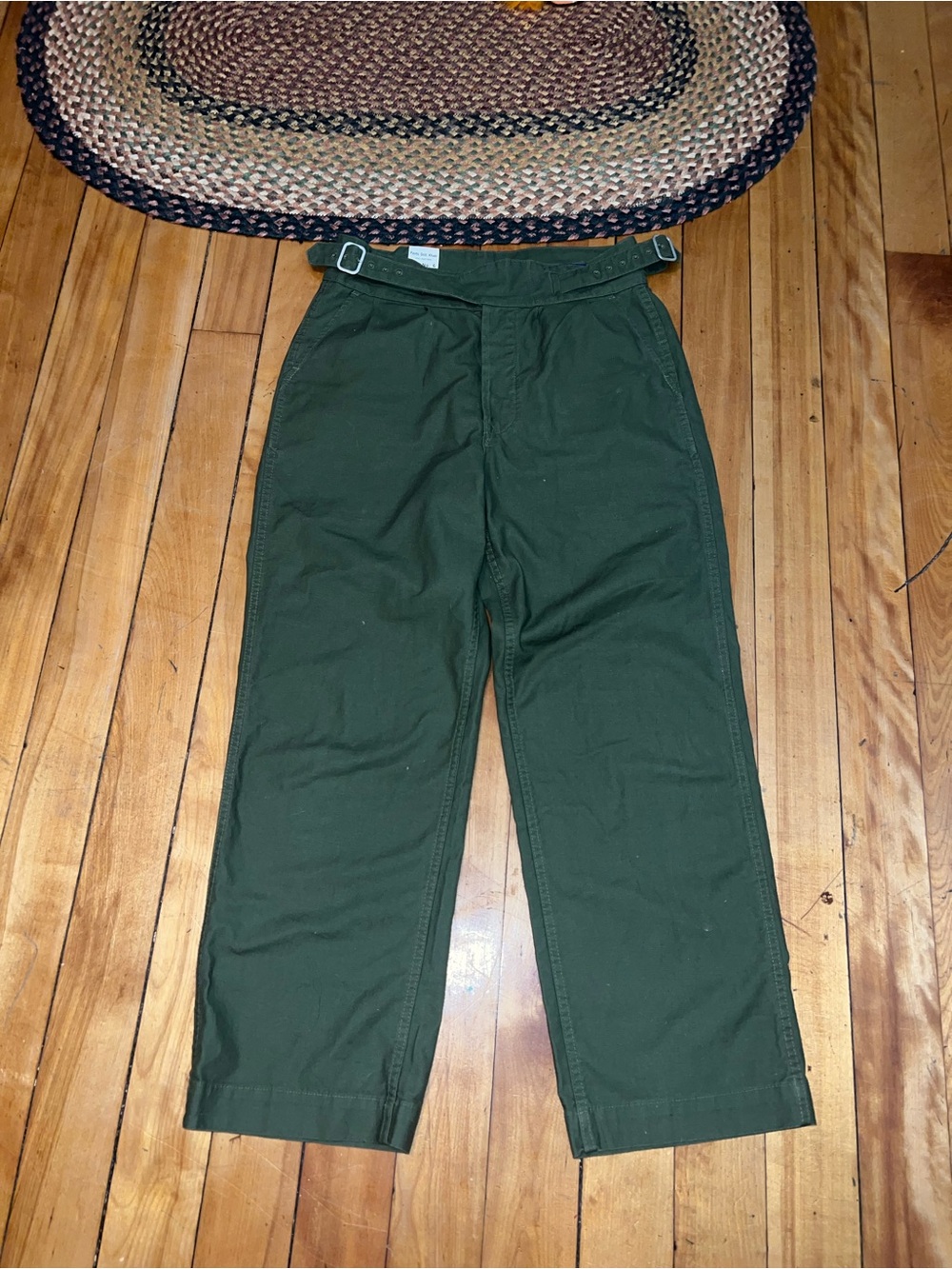 Vintage 1945 Pattern Military Drill Khaki Trousers Olive Green Button Fly 32x32